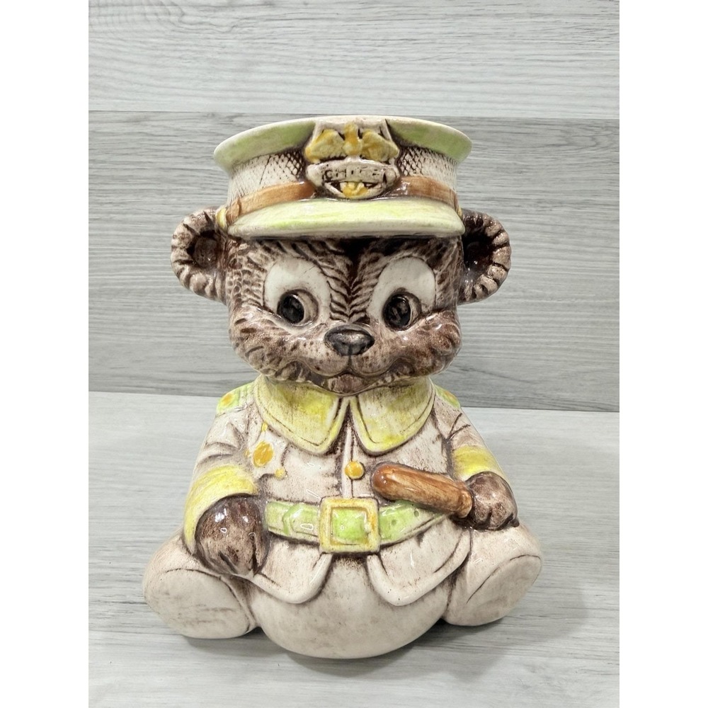 Treasure Craft Pottery Police Chief Bear Coin Bank Made In USA